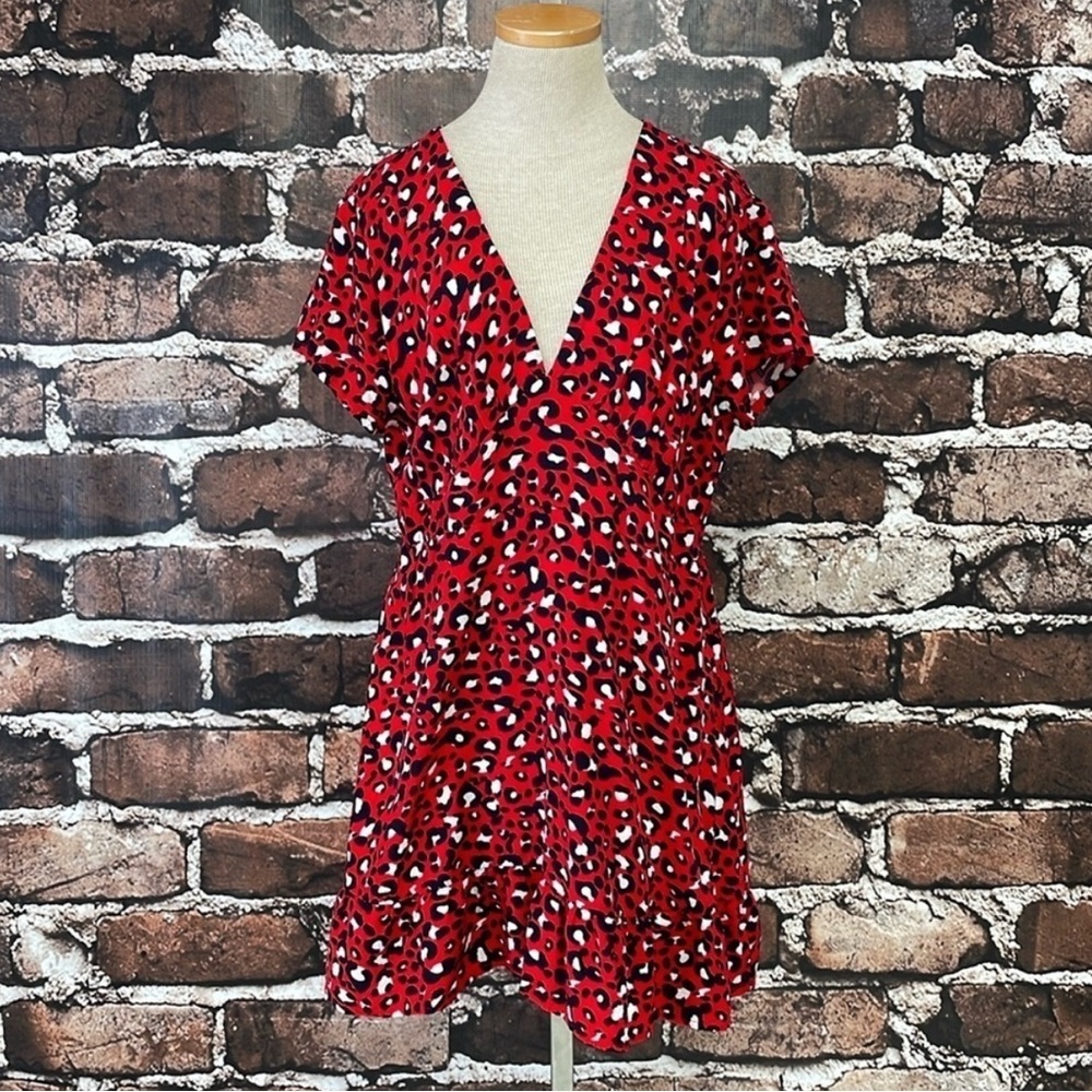 Red Leopard Print Mini Dress L XL